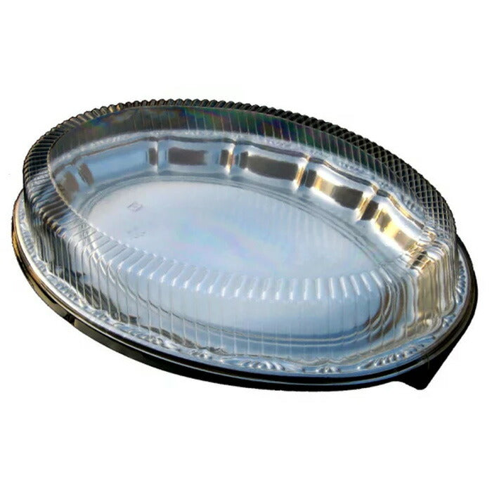 オードブル皿 DXプラッター390 蓋付セット （20枚入）パーティー皿 小判皿 プラスチック皿 使い捨て皿 銀皿 オーバル皿 大皿 小判型 –  Rig-Pack