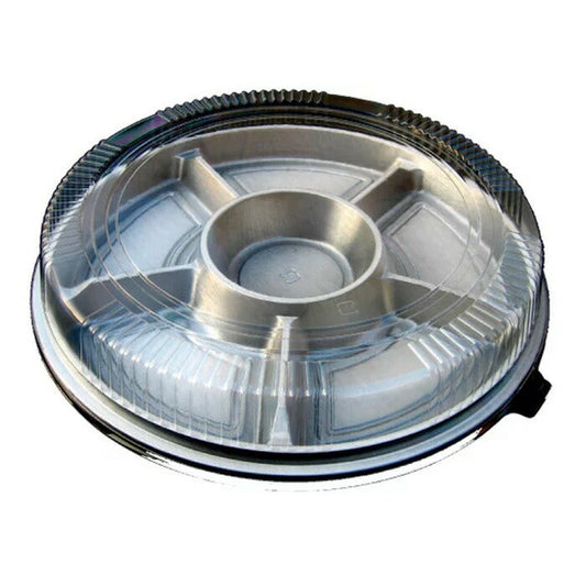 オードブル皿 E丸3 蓋付セット( 1枚入)パーティー皿 丸皿 仕切り付き皿 フタ付 プラスチック皿 使い捨て皿 銀皿 大皿